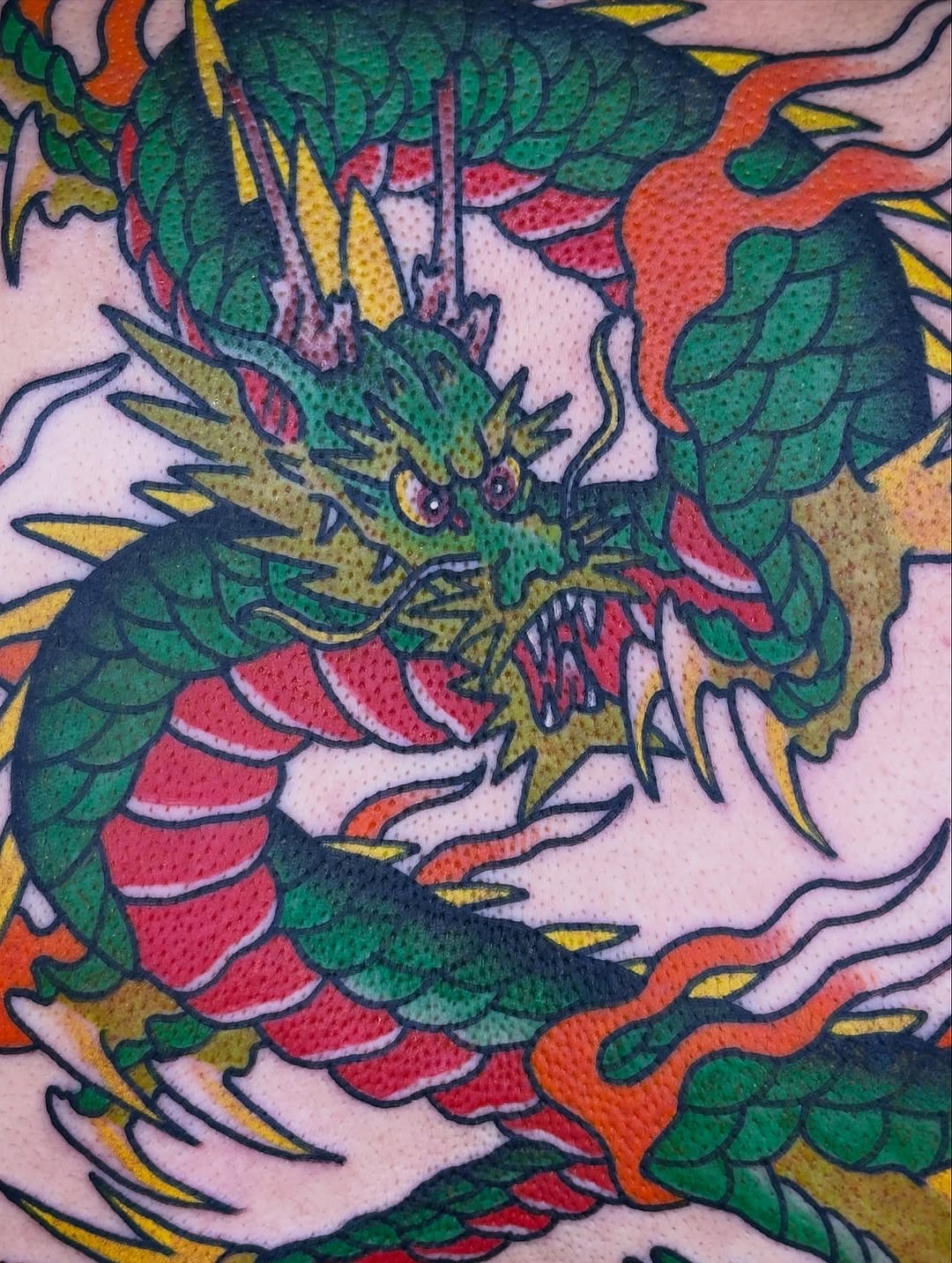 Japanese dragon tattoo closeup