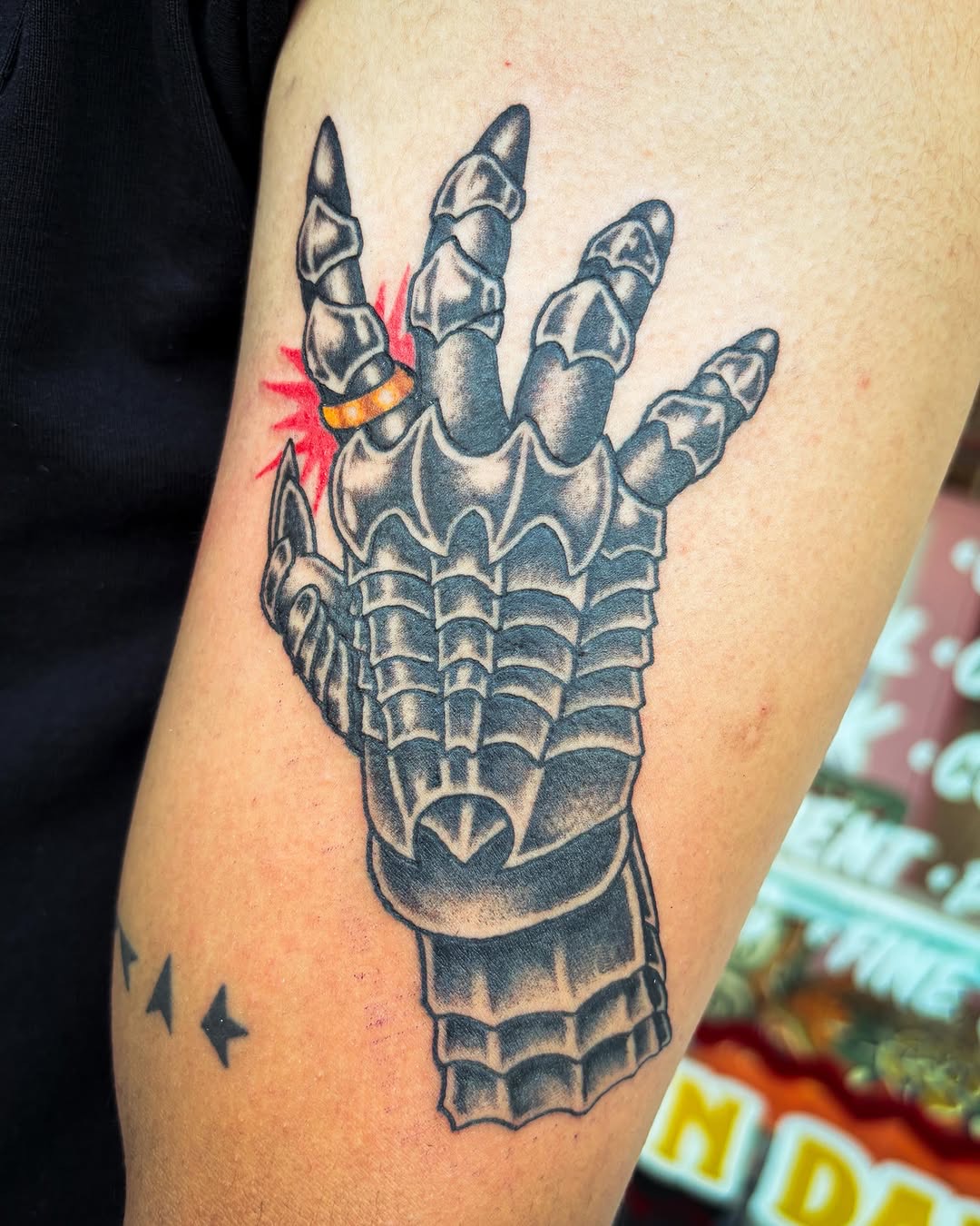 Hand of Sauron blackwork tattoo